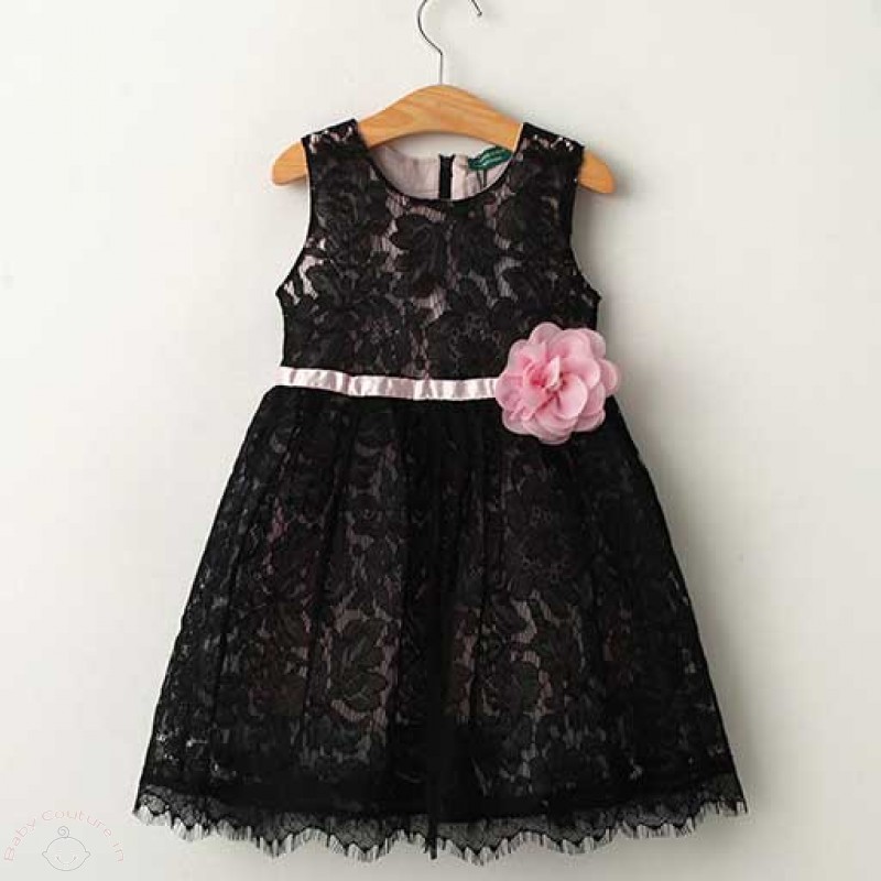 black-dream-lace-pink-flower-summer-dress