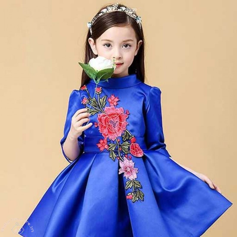 embroidered-blue-full-sleeves-party-dress