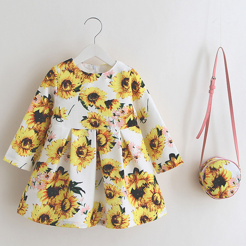 Vintage Sunflowers Kids Dress With Bag