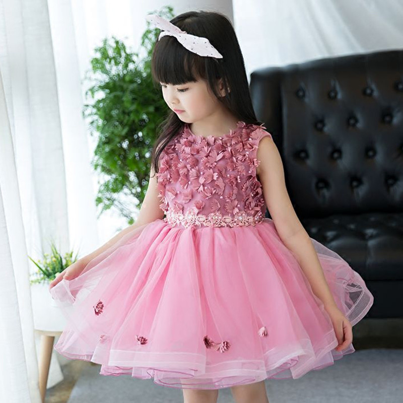 Scattered Blush Pink Flowers Kids Party Dress