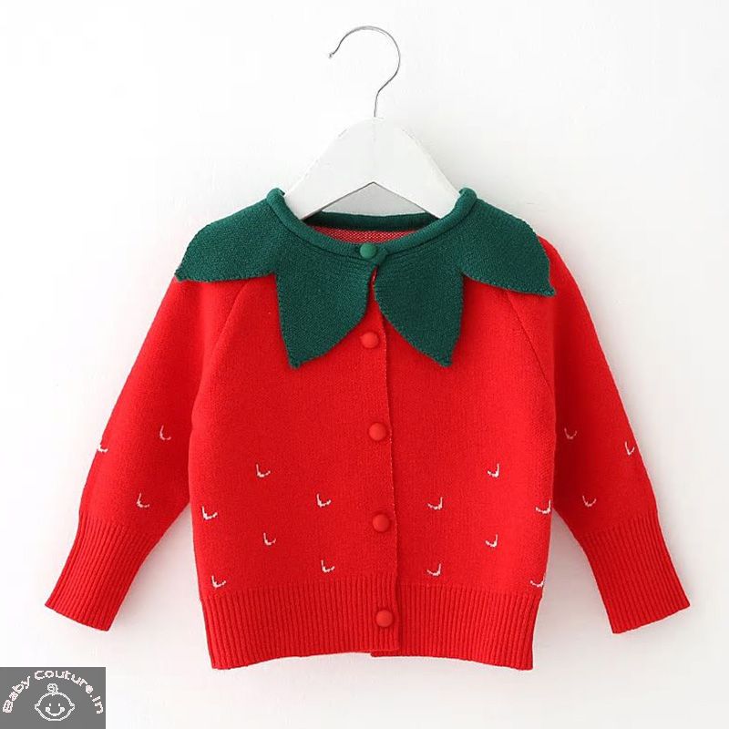 Strawberry Knitted Girls Hand-Made Cardigan