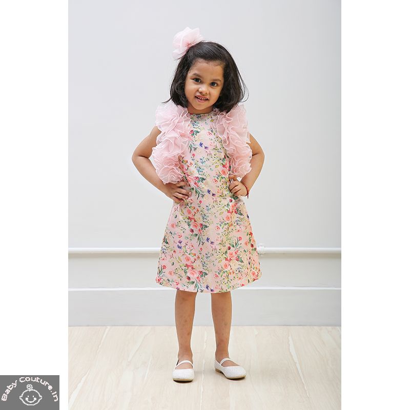 Gorgeous Pink Girls Floral Dress with Ruffles - babycouture.in