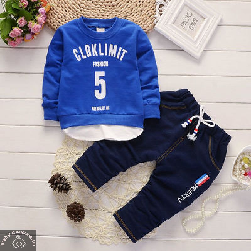 Classy Blue Boys Sweatshirt and Lower Set - babycouture.in