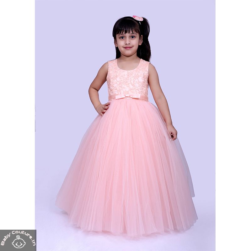 Peach Sleeveless Tutu Gown for Girls - babycouture.in