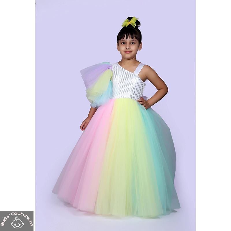 Rainbow and White Tutu Gown for the Girls - babycouture.in