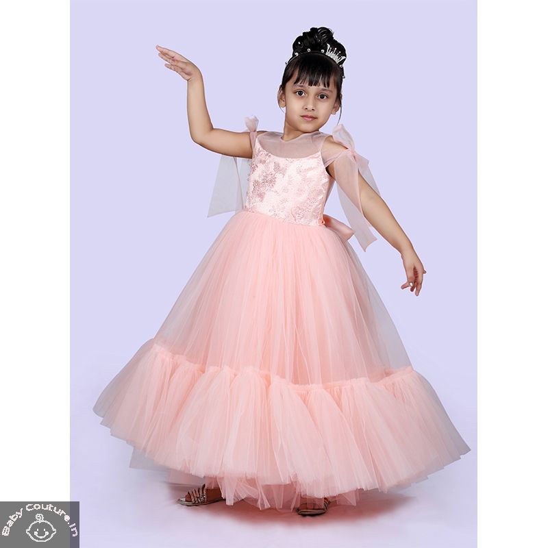 Light Pink Bell-Shaped Gown for the Girls - babycouture.in, buy diwali dresses for girls, diwali dresses for girls, diwali dress for baby girl, best diwali dress for girl, baby girl diwali dress, diwali outfits for girls,