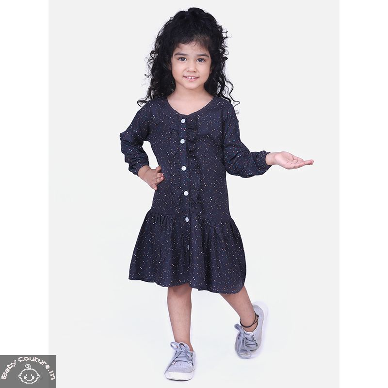 Dark Grey Buttoned Knee-length Tunic for Girls - babycouture.in