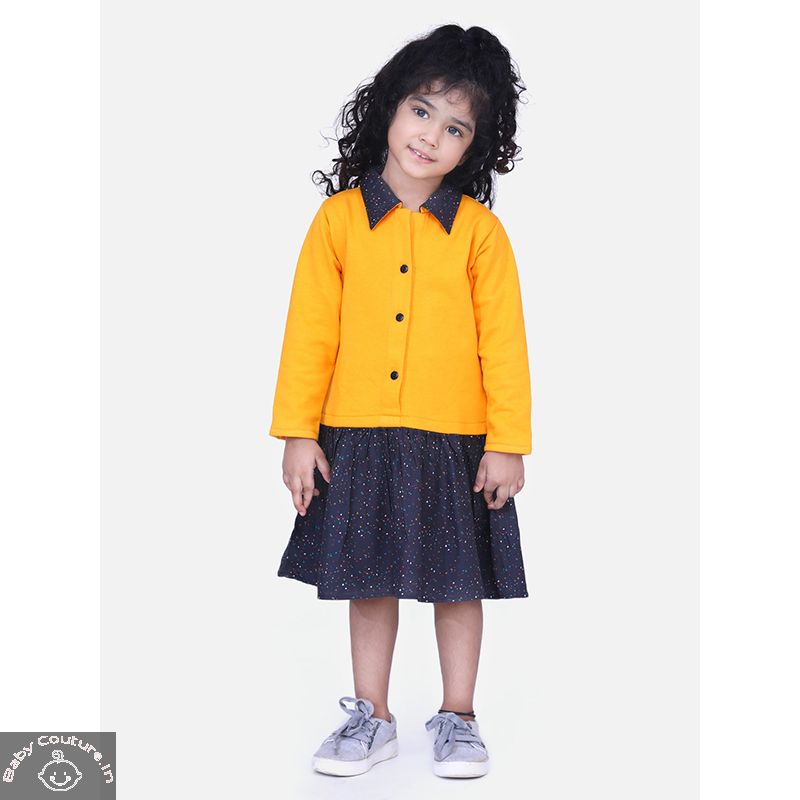 Stylish Yellow Collared Tunic for Winters - babycouture.in