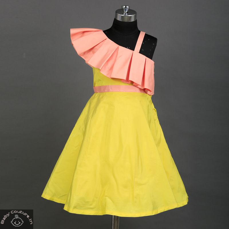Saka One Shoulder Stylish Kids Party Dress-babycouture.in