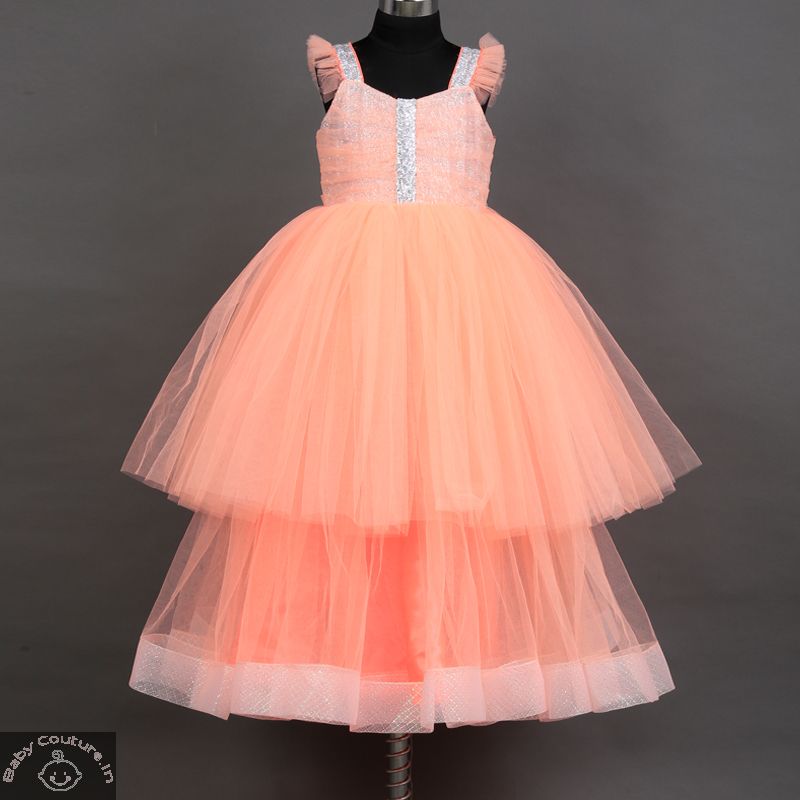 Saka Peachy Net Flare Kids Party Dress-babycouture.in