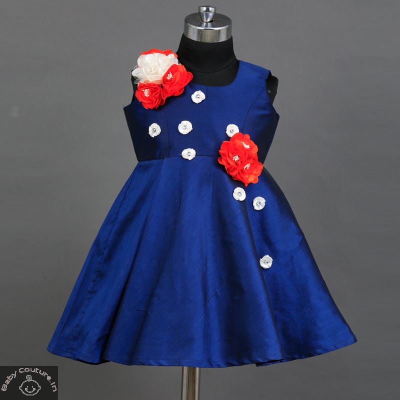 Saka Royal Blue Flower Love Kids Party Dress-babycouture.in