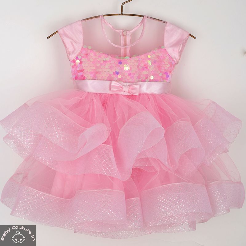 Saka Sequin Sheer Frill Kids Party Dress-babycouture.in