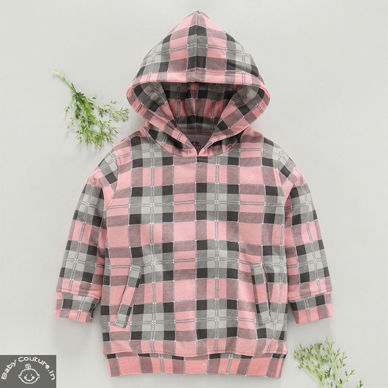 Unisex Checked Pink Boys and Girls Hood - babycouture.in