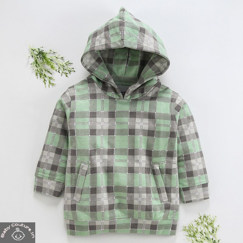 Stylish Checked Green Boys and Girls Hood - babycouture.in