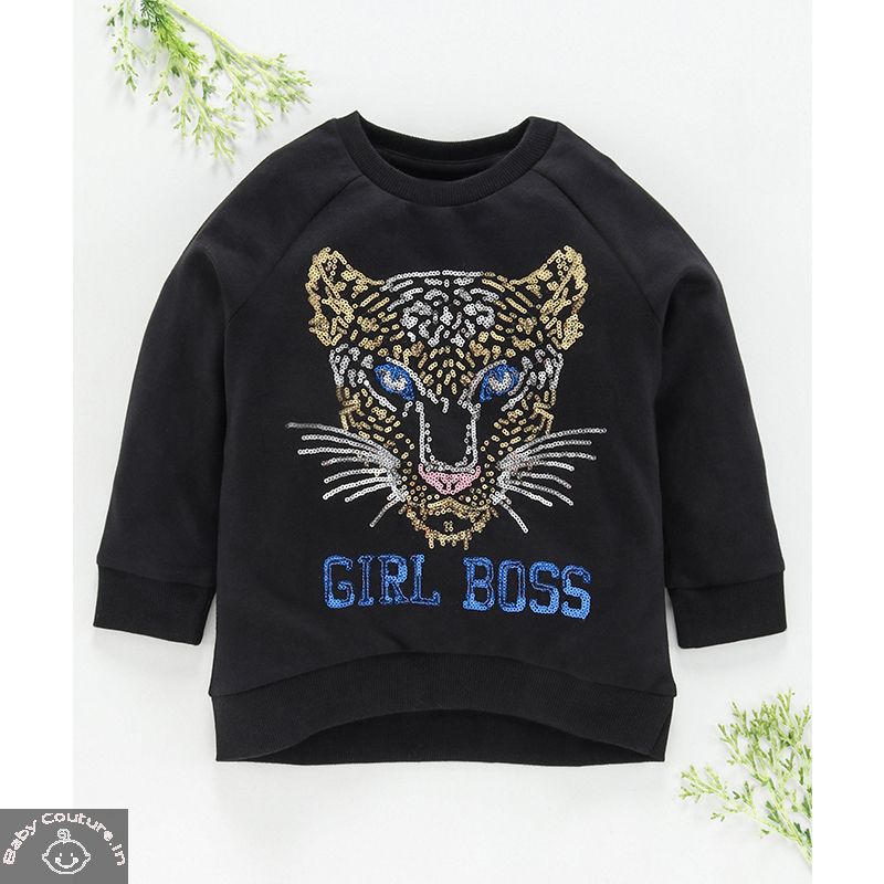 Wild Lioness Girls Black Sweatshirt - babycouture.in