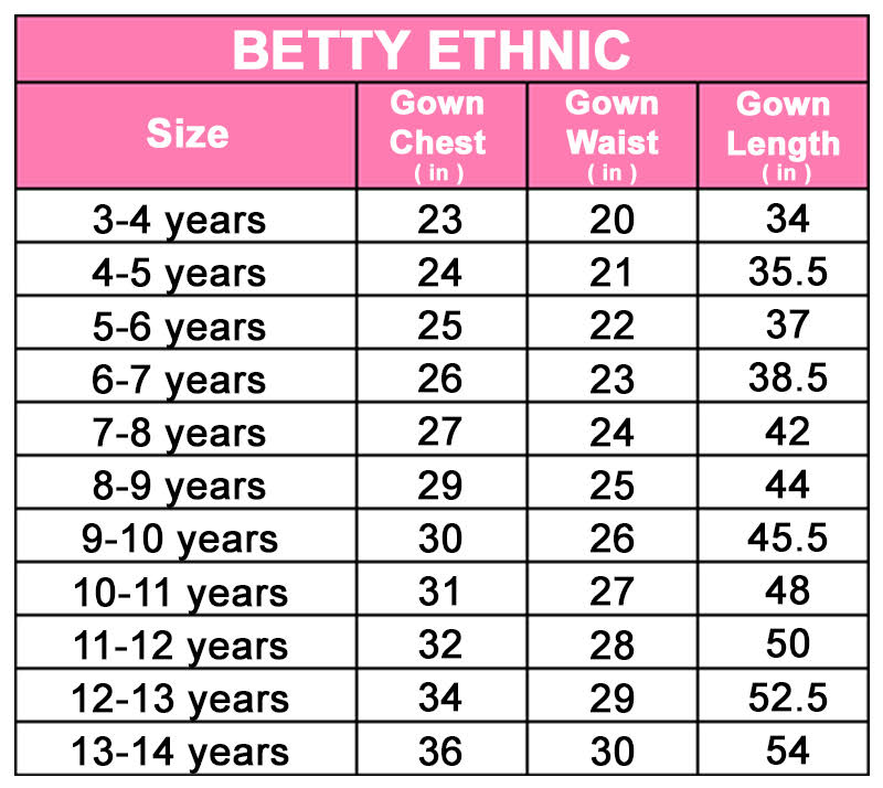 Betty EthnicSize Chart