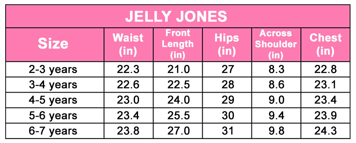 Jelly JonesSize Chart