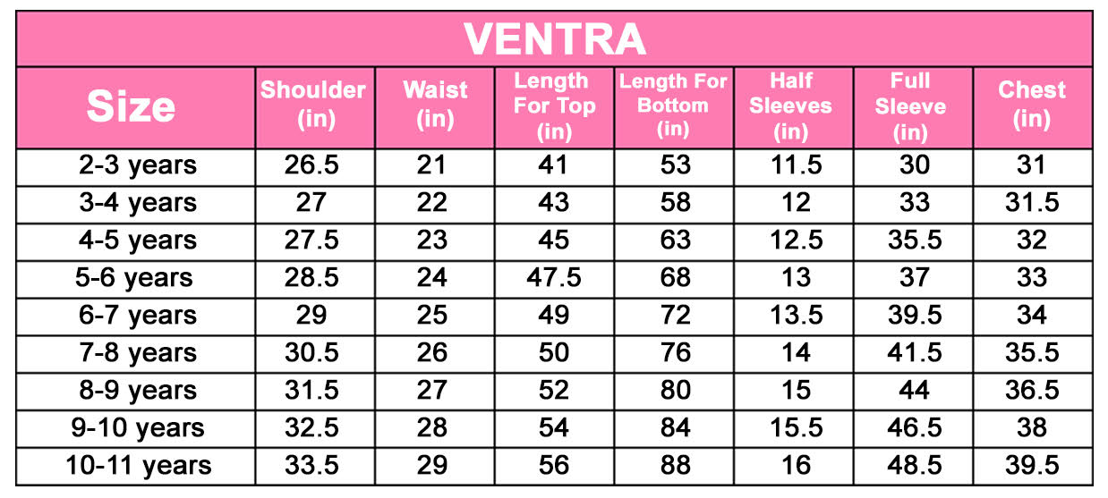 VentraSize Chart